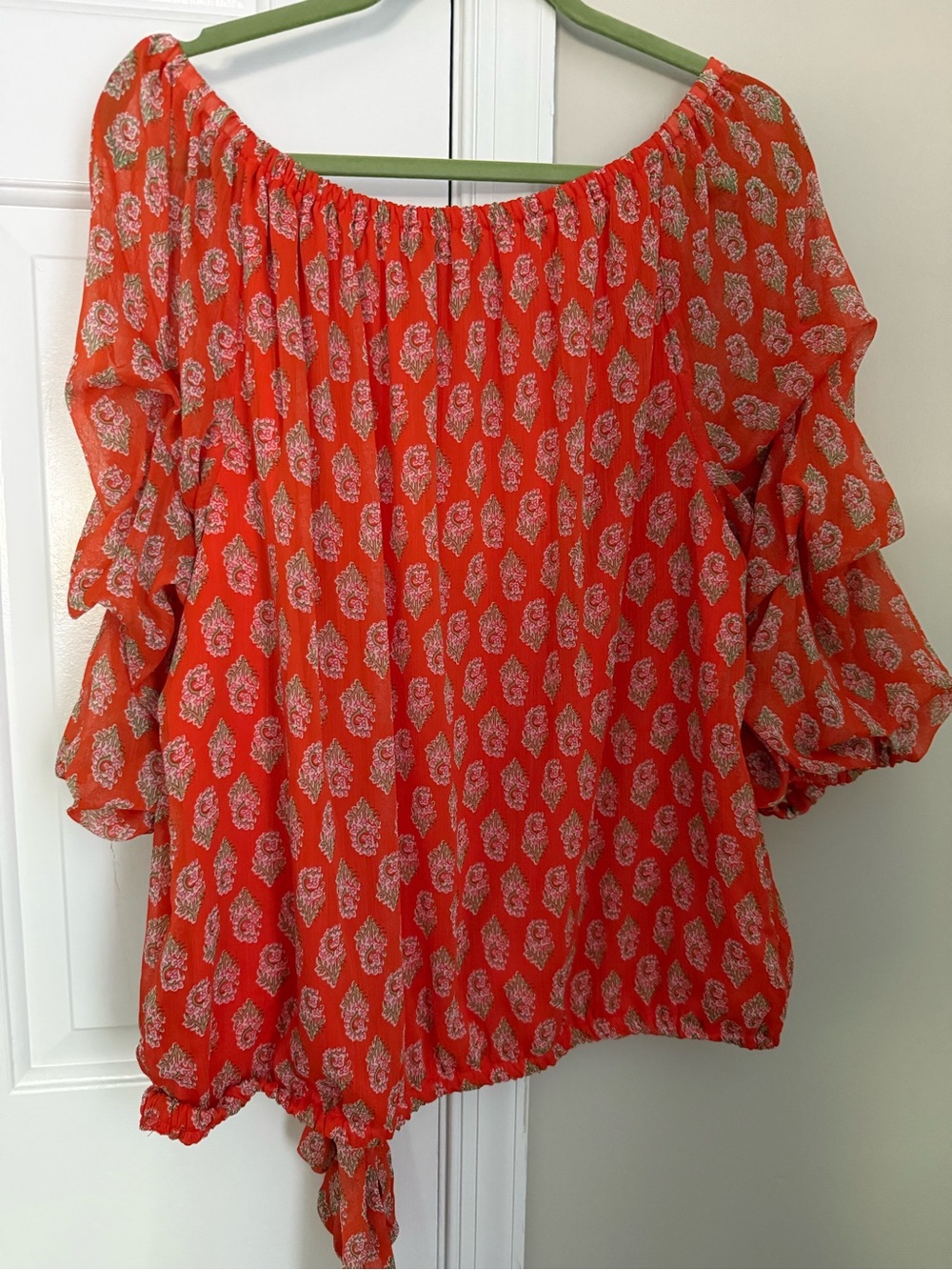 CeCe Orange Floral Off-Shoulder Tiered Sleeve Blouse - Picture 3 of 4